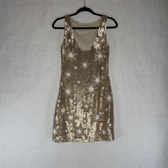 BHLDN Versau Dress - Champagne Beaded & Sequin Star Mini - Sz 0 - Picture 9 of 12
